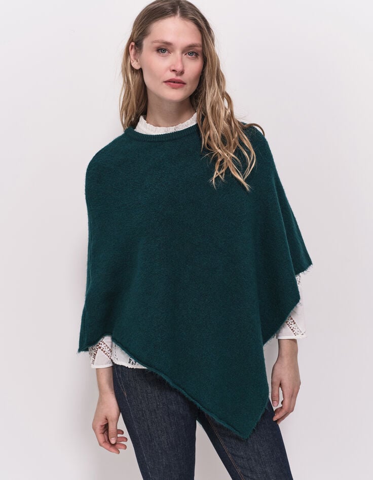 ALAMO - Poncho vert tricot col rond-1 ALAMO - Poncho vert tricot col rond-1