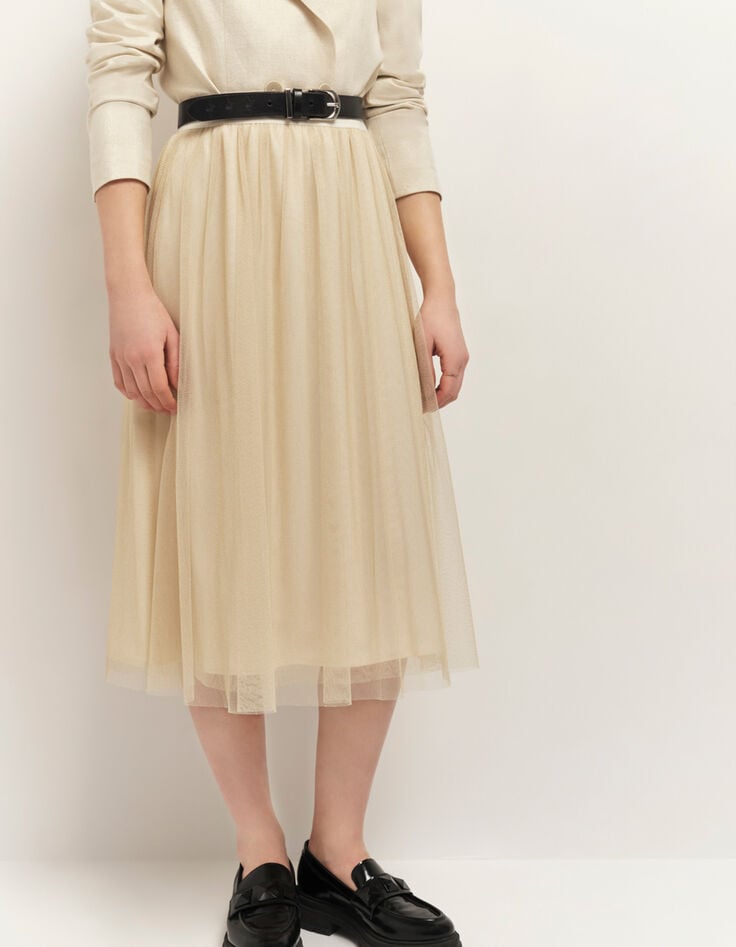 JOSEPHA - Jupe longue coloris champagne en tulle pailleté-2