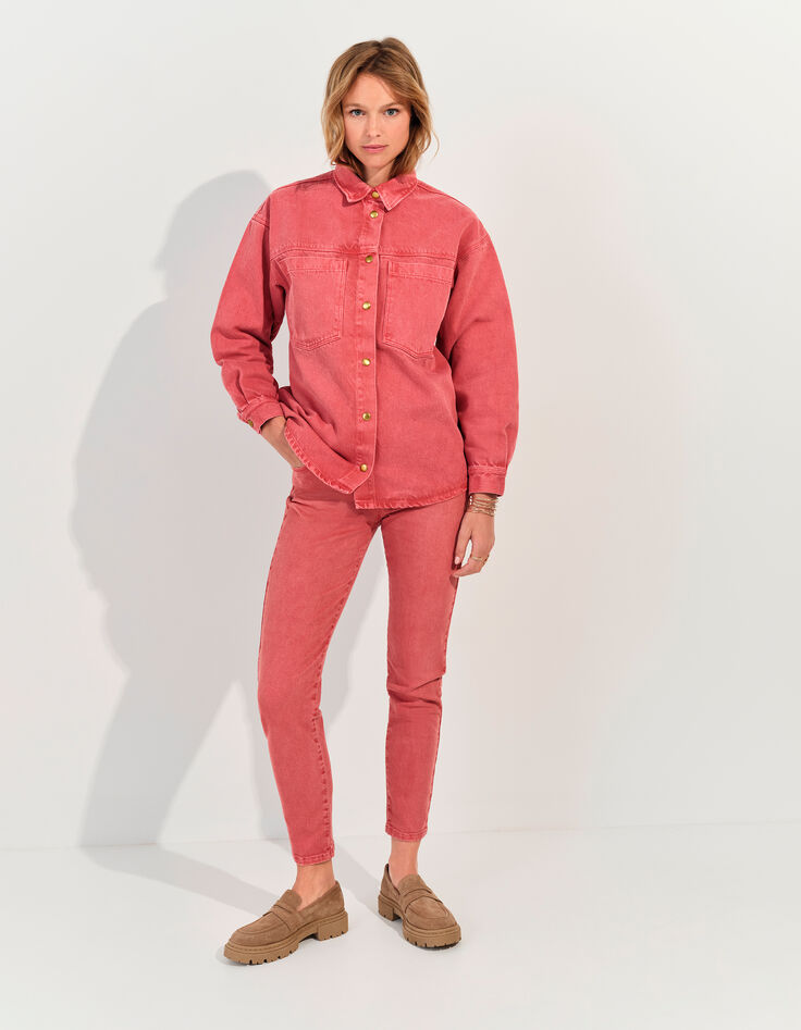 DULCE - Surchemise en jean rose waterless maxi poches -3