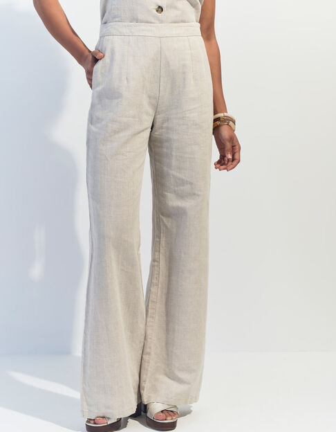 PAULINO - Pantalon de costume beige chin&eacute; en lin et coton  - One Step