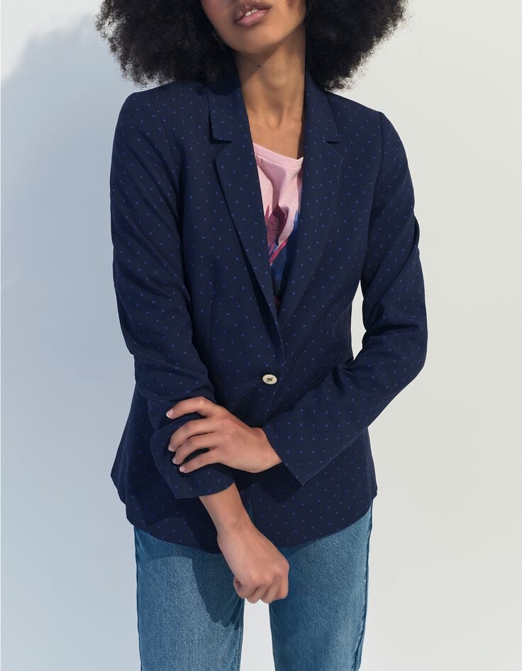 VINNY - Veste de costume bleue imprim&eacute; minimaliste carr&eacute;s-1