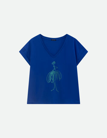 MUM - T-shirt bleu coton bio danseuse vert et pois -3
