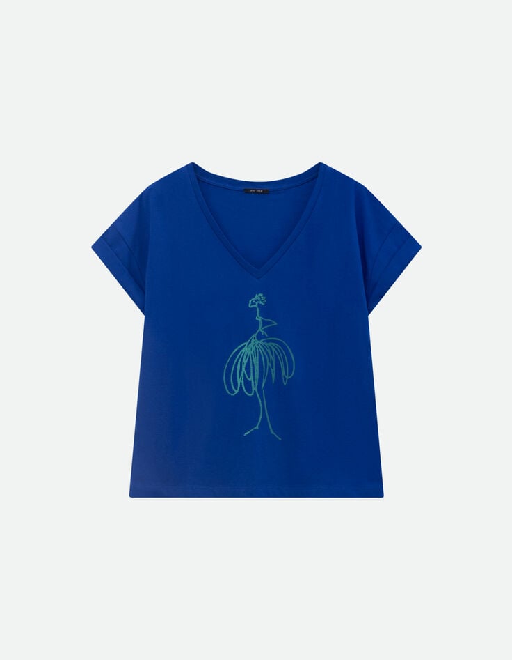MUM - T-shirt bleu coton bio danseuse vert et pois -3