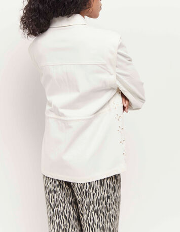 VIKKY - Veste saharienne ivoire brodée à manches amovibles-3