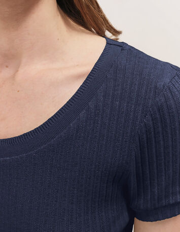 MILESI - T-shirt marine maille lurex c&ocirc;tel&eacute;e-3
