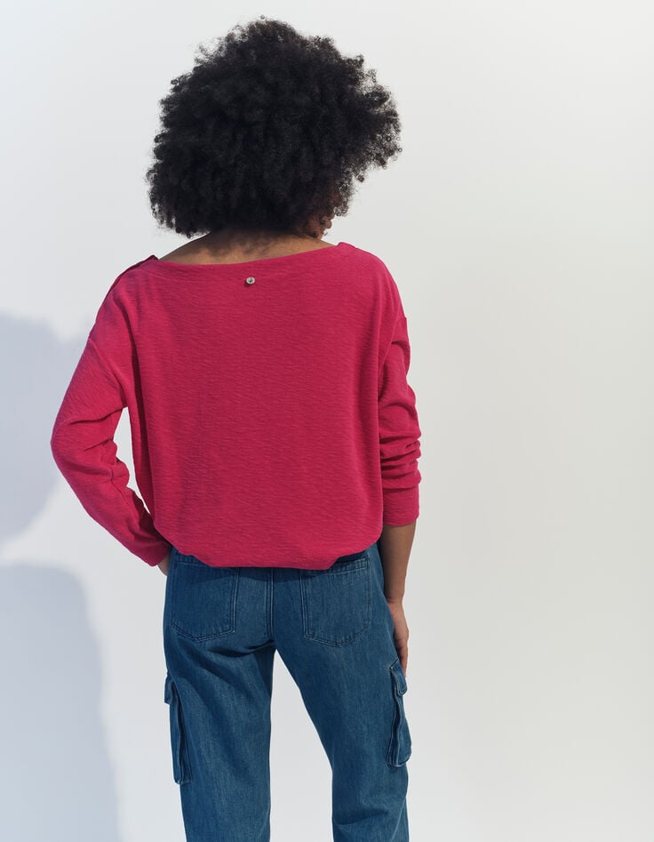 MALOU - T-shirt rose éponge coton bio broderie soleil -3
