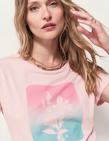 MAURO - T-shirt rose coton bio visuel arty floral-5