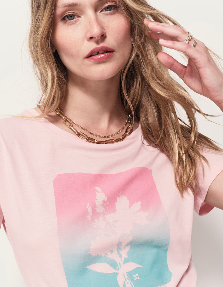 MAURO - T-shirt rose coton bio visuel arty floral-5 MAURO - T-shirt rose coton bio visuel arty floral-5