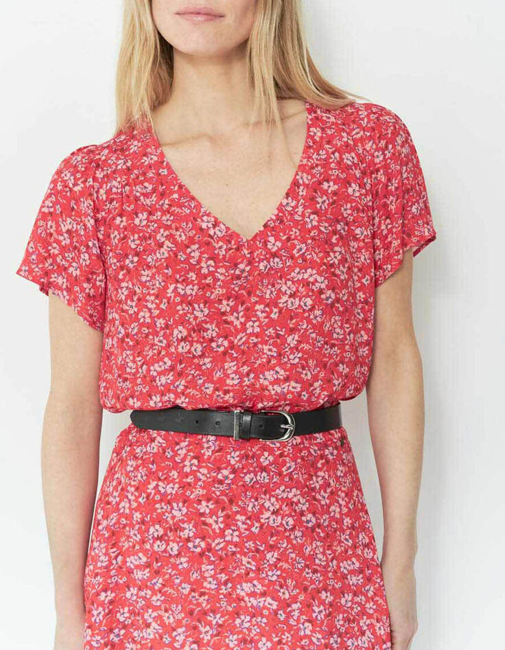 CALDWELL - Top grenadine à imprimé red blossom en viscose-1