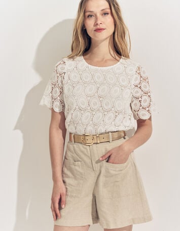 CARAIBES - Top blanc dentelle esprit macramé -1
