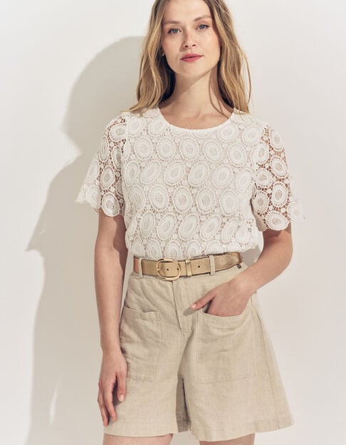 CARAIBES - Top blanc dentelle esprit macramé  - One Step