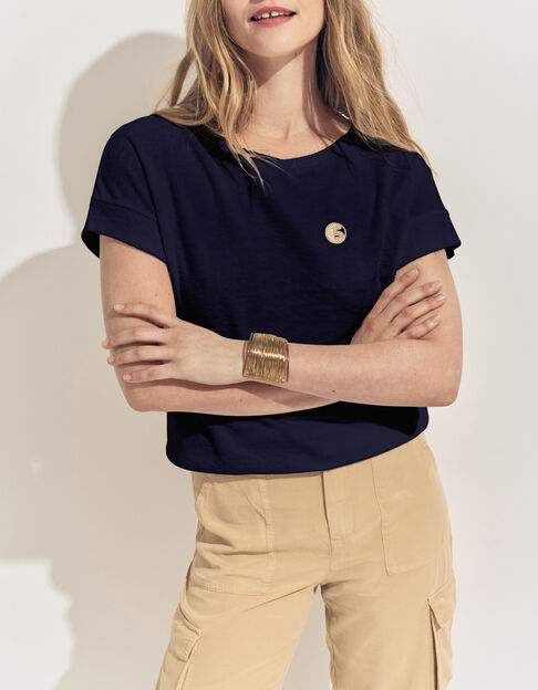 MANILIA- T-shirt marine &eacute;ponge broderie monogramme - One Step