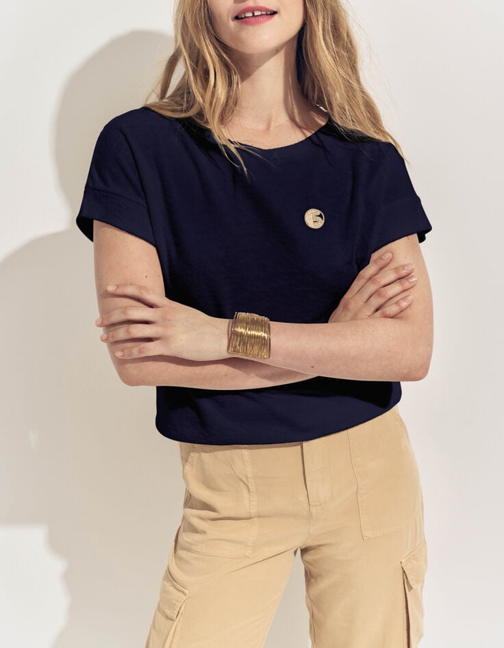 MANILIA- T-shirt marine &eacute;ponge broderie monogramme-1