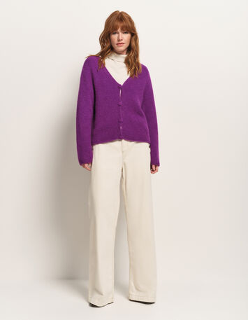 TECK - Cardigan violet tricot moelleux encolure V-5