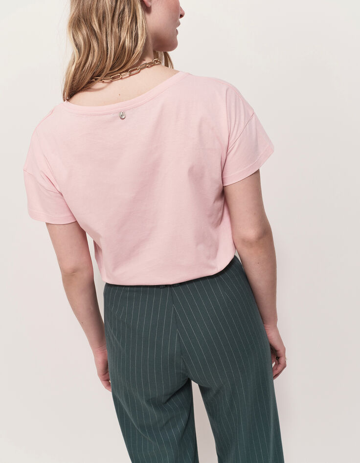 MAURO - T-shirt rose coton bio visuel arty floral-3 MAURO - T-shirt rose coton bio visuel arty floral-3