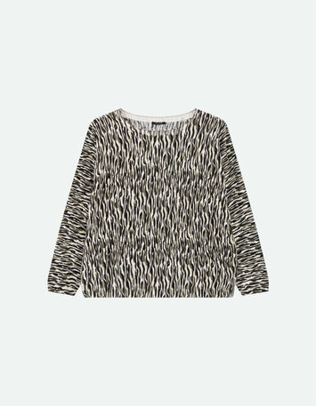 TECLA - Pull écru tricot à imprimé zèbre abstrait-5