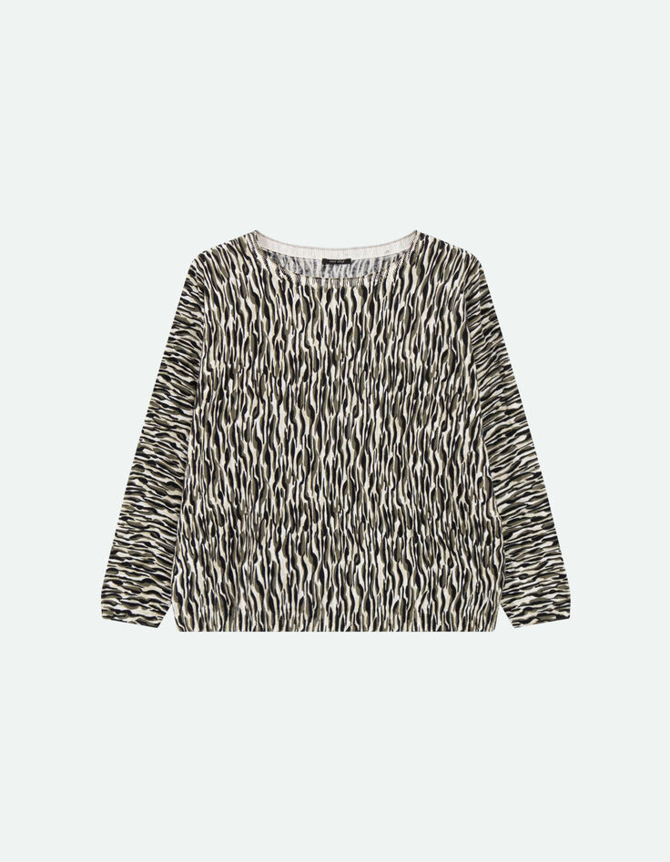 TECLA - Pull écru tricot à imprimé zèbre abstrait-5