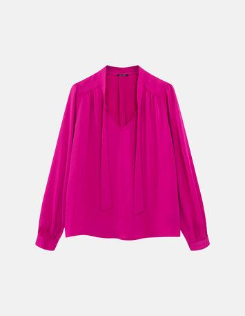 CYRILLE - Blouse fuchsia fluide &agrave; col lavalli&egrave;re-5