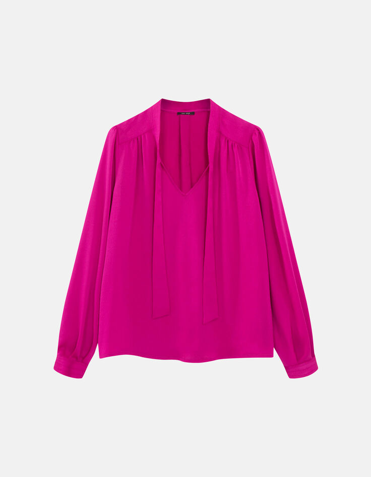 CYRILLE - Blouse fuchsia fluide &agrave; col lavalli&egrave;re-5