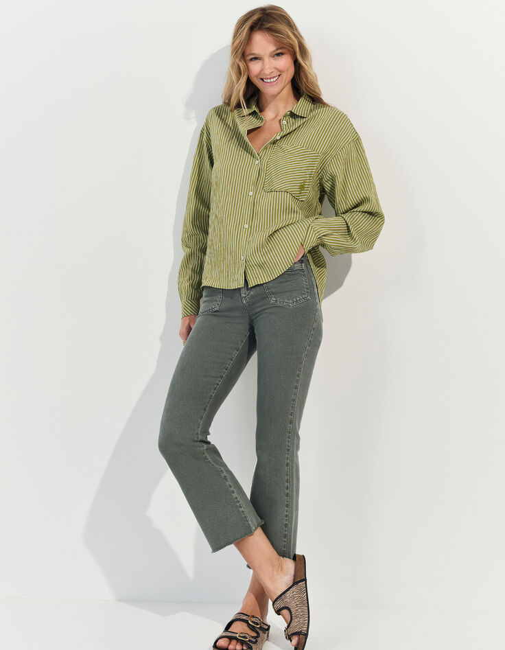 CELESTE - Chemise verte à motif fines rayures-1