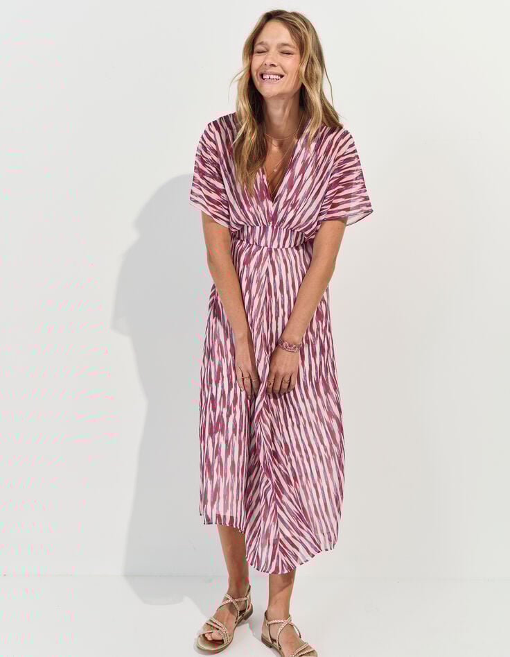 ROSARIO - Robe violette polyester recyclé rayures floues -6