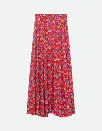 JAFNA - Jupe longue rouge imprimé floral d'été-5
