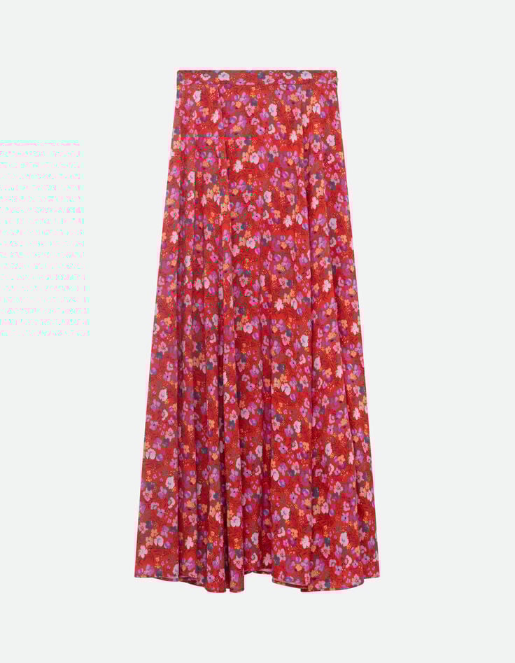 JAFNA - Jupe longue rouge imprimé floral d'été-5