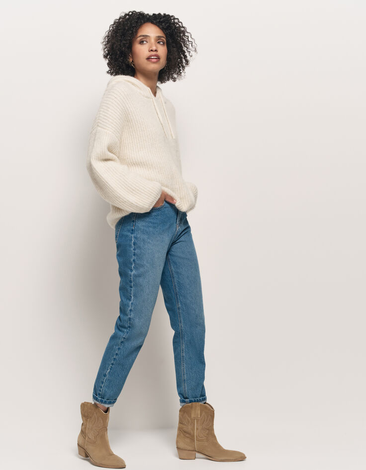 TWILL - Pull écru à capuche tricot côtelé-5 TWILL - Pull écru à capuche tricot côtelé-5