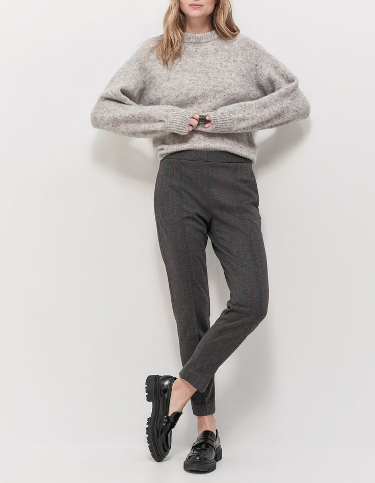 TAIPEH - Pull gris chin&eacute; tricot &agrave; doupions-2