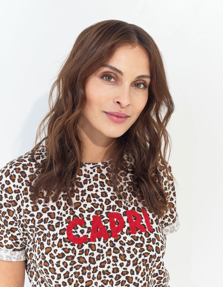 MARANA - T-shirt beige coton bio léopard et message-1