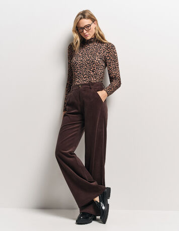 POETE - Pantalon de tailleur marron velours côtelé-1