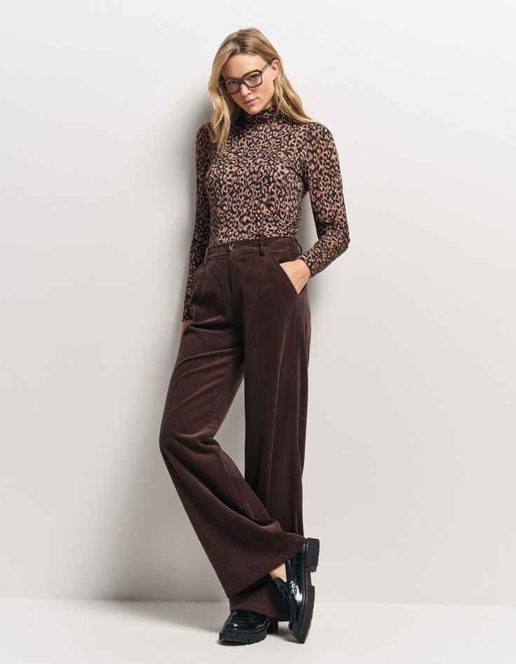 POETE - Pantalon de tailleur marron velours côtelé-1