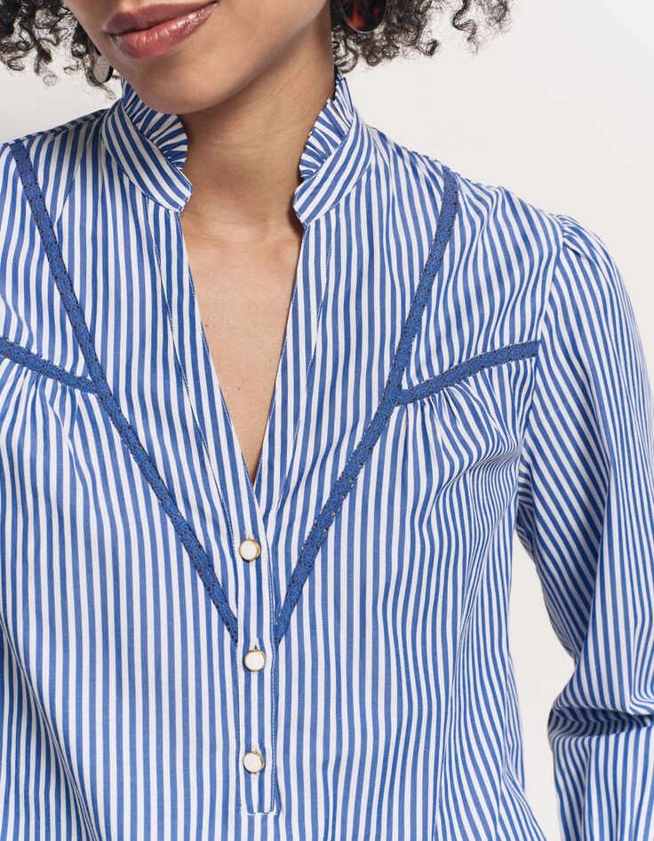CAYCE - Blouse à rayures bleues découpes dentelle-4 CAYCE - Blouse à rayures bleues découpes dentelle-4