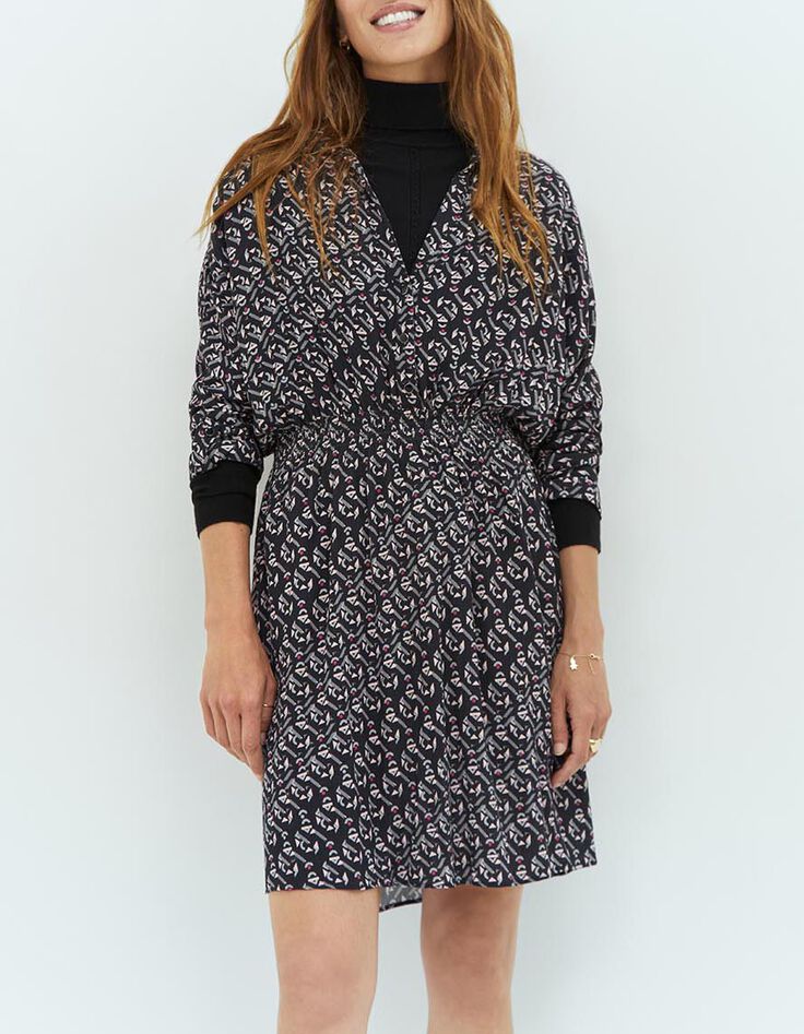 RICHA - Robe chemise grise à imprimé arty graphique-2