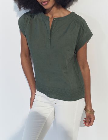 CONOR - Top vert upcycl&eacute; broderies &eacute;toiles -4