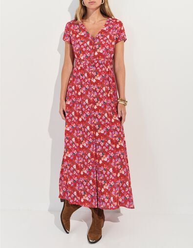 ROMARIA - Robe midi rouge imprim&eacute; floral d'&eacute;t&eacute;  - One Step