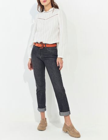 CRONOS - Blouse &eacute;crue jacquard motif rayures fantaisie -4
