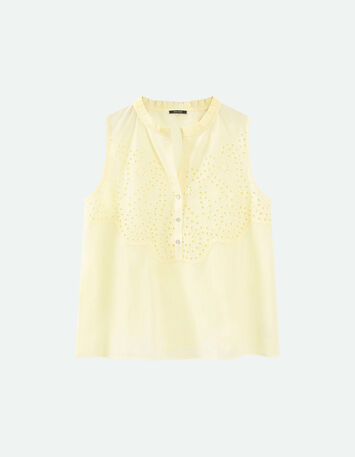 CANDIE - Top mimosa à col collerette et broderies placées-5