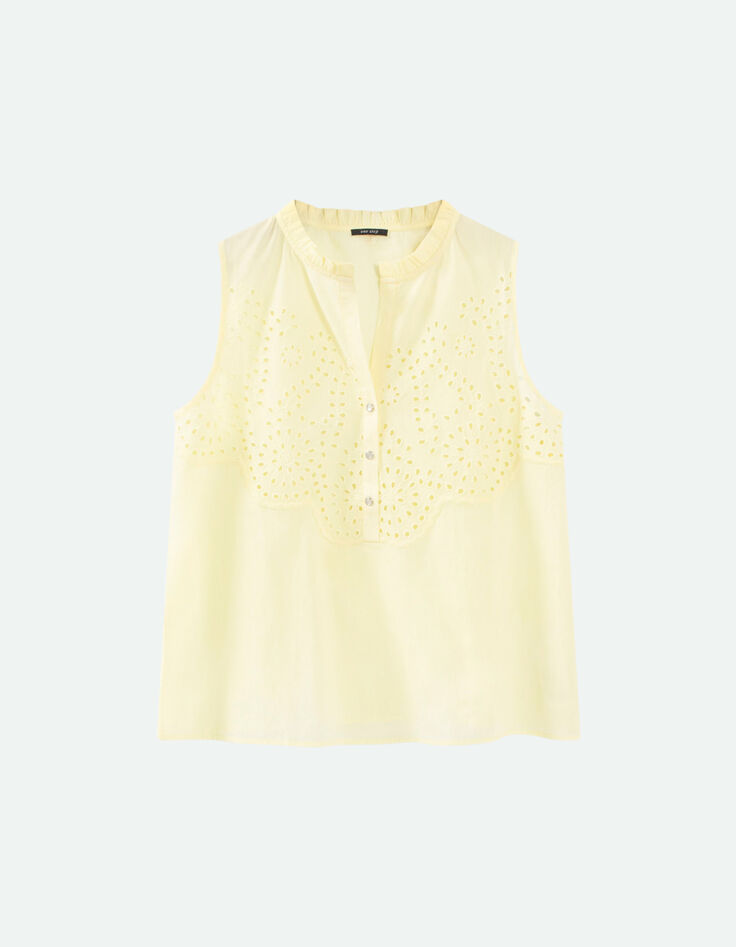 CANDIE - Top mimosa à col collerette et broderies placées-5