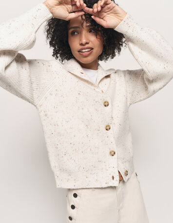 TSUGA - Cardigan écru tricot doupions multico col châle-1