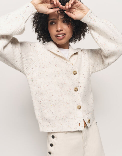 TSUGA - Cardigan écru tricot doupions multico col châle - One Step