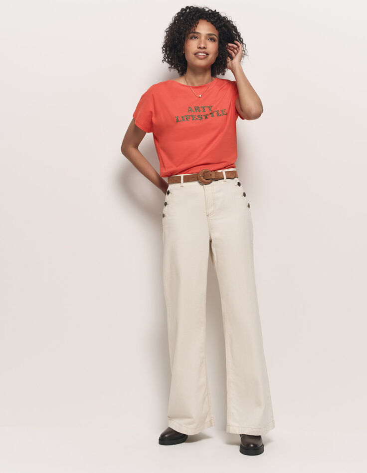 MAGICA - T-shirt orange coton bio message léopard-6
