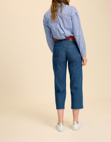 LE CHARLIE - Jean droit bleu cropped à bas frangés-3