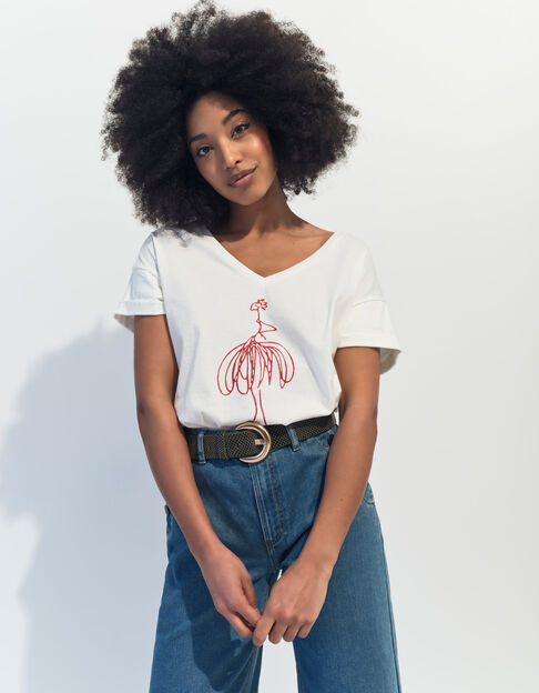 MUM - T-shirt écru coton bio danseuse orange pailleté  - One Step