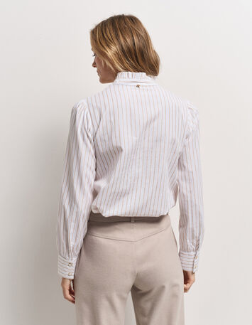 CAYCE - Blouse blanche motif rayures beige -3 CAYCE - Blouse blanche motif rayures beige -3