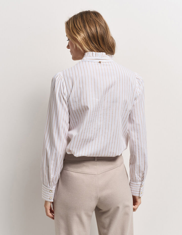 CAYCE - Blouse blanche motif rayures beige -3 CAYCE - Blouse blanche motif rayures beige -3