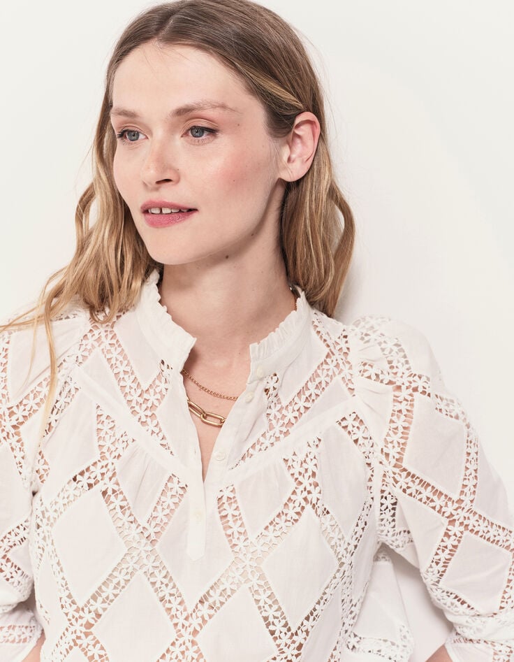 CROWNY - Blouse blanche ajourée brodée-5 CROWNY - Blouse blanche ajourée brodée-5