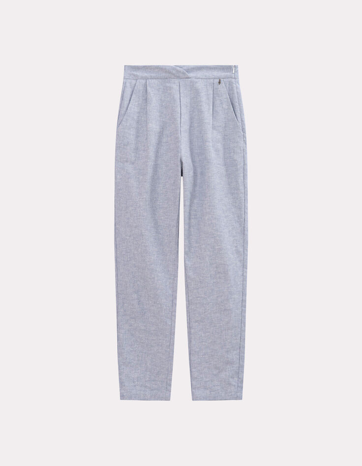 POSY - Pantalon carotte bleu motif rayures fantaisie-7