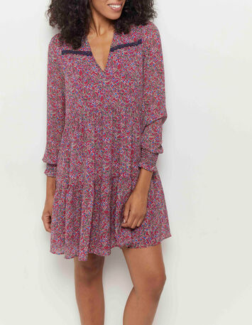 RISOTA - Robe fuchsia à imprimé feuillage romantique-2