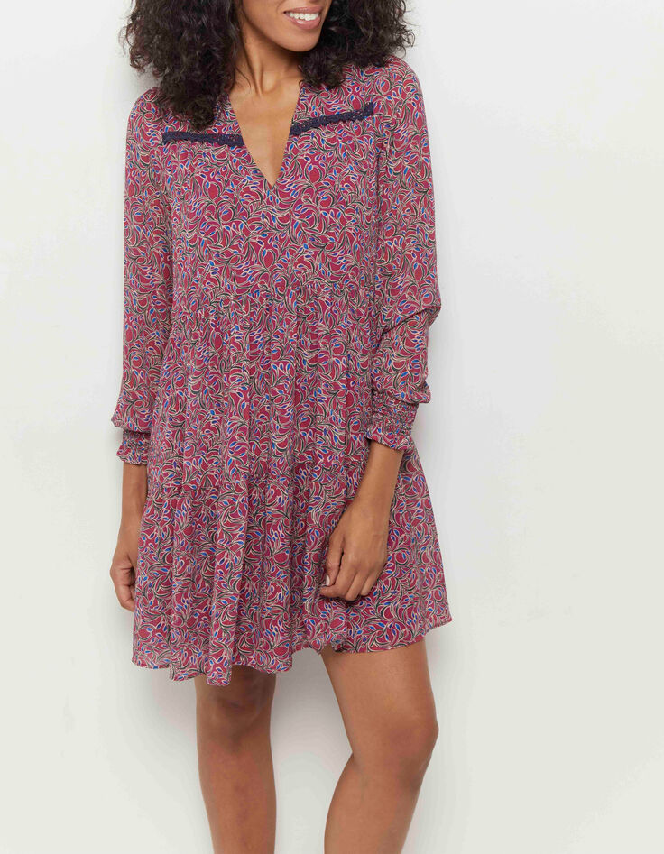 RISOTA - Robe fuchsia à imprimé feuillage romantique-2